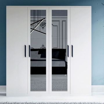 Metalia GM051 4 Kapılı Beyaz Aynalı Gardrop