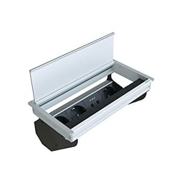 Metalline Fix-Line Naturel Eloksal Fırçalı Kapaklı Masaüstü USB Priz Kutusu