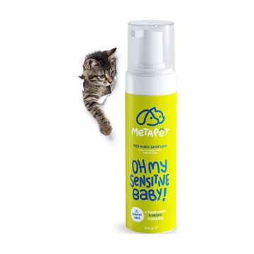 Metapet Doğal Köpük Hassas Ciltli Kediler Organik Tüy Sağlığı Bakımı 200 ml Kuru Kedi Şampuanı