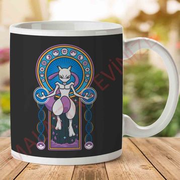 Mewtwo Stained Glass Pokemon Baskılı Kupa