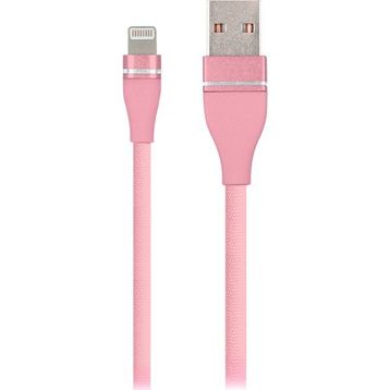 MF Product Jettpower 0054 1 m Pembe Metal Başlıklı Örgülü 2.1A Lightning Hızlı Şarj Kablosu