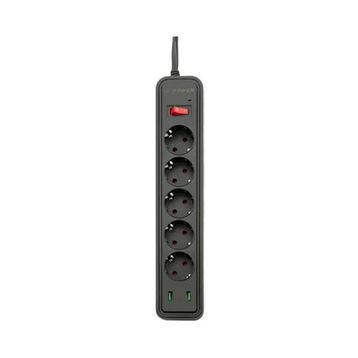 MF Product Jettpower 0368 Siyah 5 Socket 2 USB Uzatma Kablosu