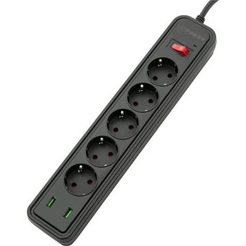 MF Product Jettpower 0368 Siyah 5 Socket 2 USB Uzatma Kablosu