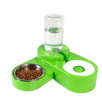 Miapet 1000 ml Yeşil Köşeli Ayarlanabilir Hazneli Çelik Taslı Kedi Köpek Mama ve Su Kabı