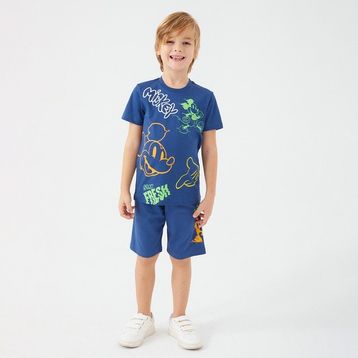 Mickey Mouse D4789-3 Gece Mavisi Erkek Çocuk Bermuda Takım