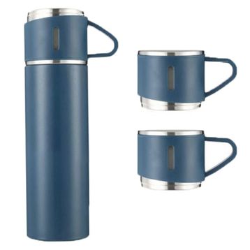 Microcase AL3678 Mavi 3 Bardaklı Paslanmaz Çelik 500 ml Sıcak Soğuk Tutan Çay Kahve Su Termosu