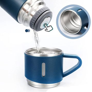 Microcase AL3678 Mavi 3 Bardaklı Paslanmaz Çelik 500 ml Sıcak Soğuk Tutan Çay Kahve Su Termosu