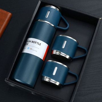 Microcase AL3678 Mavi 3 Bardaklı Paslanmaz Çelik 500 ml Sıcak Soğuk Tutan Çay Kahve Su Termosu