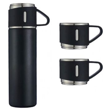 Microcase AL3678 Siyah 3 Bardaklı Paslanmaz Çelik 500 ml Sıcak Soğuk Tutan Çay Kahve Su Termosu