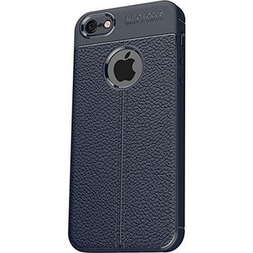 Microcase Apple iPhone 6 6S Leather Effect TPU Silikon Tempered Cam + Lacivert Kılıf