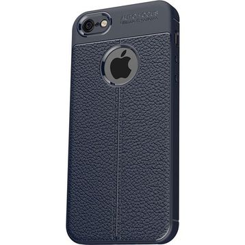 Microcase Apple iPhone 6 6S Leather Effect TPU Silikon Tempered Cam + Lacivert Kılıf