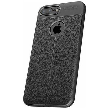 Microcase Apple iPhone 7 Plus Leather Effect Silikon Tempered Cam + Siyah Kılıf