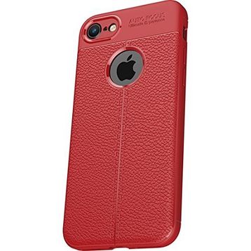 Microcase Apple iPhone 8 Leather Effect Silikon Tempered Cam + Kırmızı Kılıf