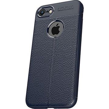 Microcase Apple iPhone 8 Leather Effect Silikon Tempered Cam + Lacivert Kılıf