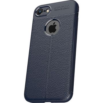 Microcase Apple iPhone 8 Leather Effect Silikon Tempered Cam + Lacivert Kılıf