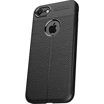 Microcase Apple iPhone 8 Leather Effect Silikon Tempered Cam + Siyah Kılıf