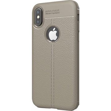 Microcase Apple iPhone X Leather TPU Silikon Tempered Cam + Gri Kılıf