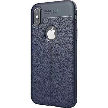 Microcase Apple iPhone X Leather TPU Silikon Tempered Cam + Lacivert Kılıf