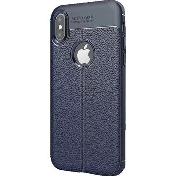 Microcase Apple iPhone X Leather TPU Silikon Tempered Cam + Lacivert Kılıf