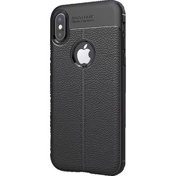 Microcase Apple iPhone X Leather TPU Silikon Tempered Cam + Siyah Kılıf