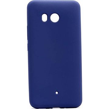 Microcase HTC U11 Premium Mat Silikon Tempered Glass Cam + Lacivert Kılıf