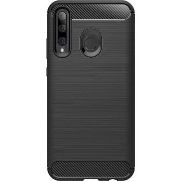 Microcase Huawei Enjoy 9s Brushed Carbon Fiber Siyah Silikon Kılıf