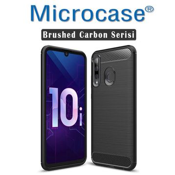 Microcase Huawei Enjoy 9s Brushed Carbon Fiber Siyah Silikon Kılıf