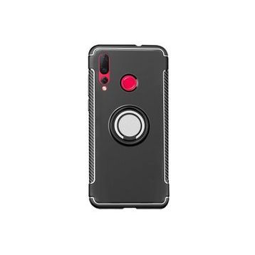 Microcase Huawei Nova 4 Yüzük Standlı Armor Siyah Silikon Kılıf