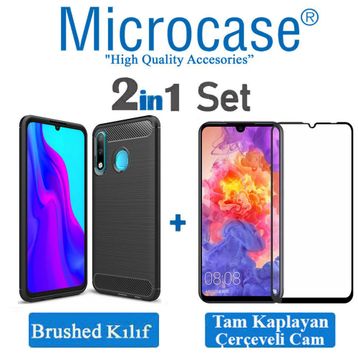 Microcase Huawei Nova 4e Brushed Carbon Fiber Siyah Silikon Kılıf