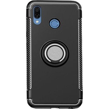Microcase Huawei P Smart 2019 Yüzük Standlı Armor Silikon Siyah Kılıf