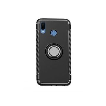 Microcase Huawei P Smart 2019 Yüzük Standlı Armor Silikon Siyah Kılıf