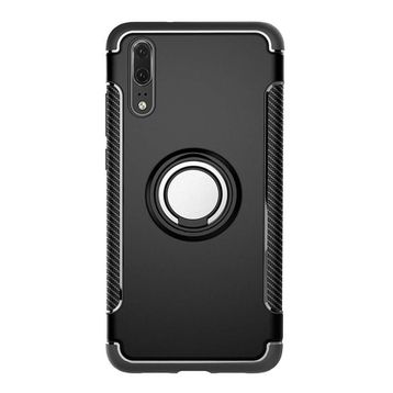 Microcase Huawei P20 Yüzük Standlı Armor Silikon Siyah Kılıf
