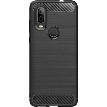 Microcase Motorola Moto One Vision Brushed Carbon Fiber TPU Siyah Silikon Kılıf