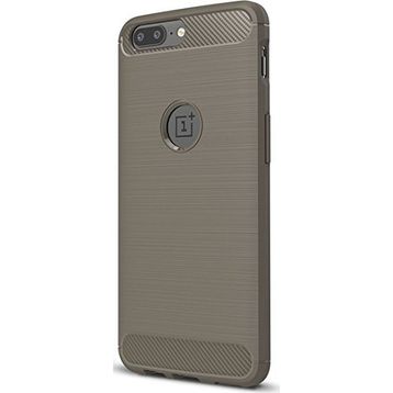 Microcase Oneplus 5 Brushed Carbon Fiber Silikon Tempered Cam + Gri Kılıf