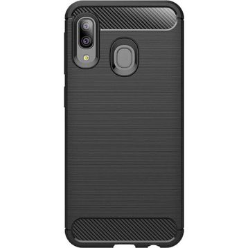 Microcase Samsung Galaxy A20 Brushed Carbon Fiber Siyah Silikon Kılıf