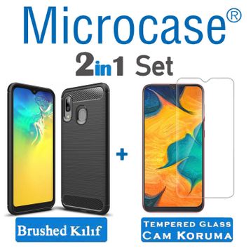 Microcase Samsung Galaxy A20 Brushed Carbon Fiber Siyah Silikon Kılıf
