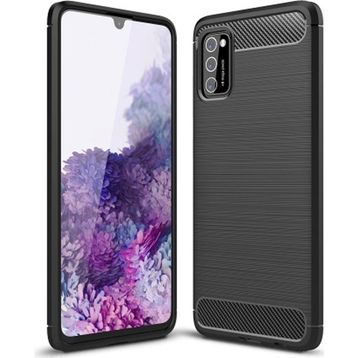 Microcase Samsung Galaxy A20 Brushed Carbon Fiber Siyah Silikon Kılıf