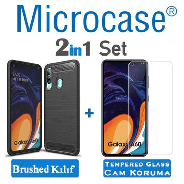 Microcase Samsung Galaxy A60 Brushed Carbon Fiber Siyah Silikon Kılıf