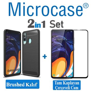 Microcase Samsung Galaxy A60 Brushed Carbon Fiber Siyah Silikon Kılıf