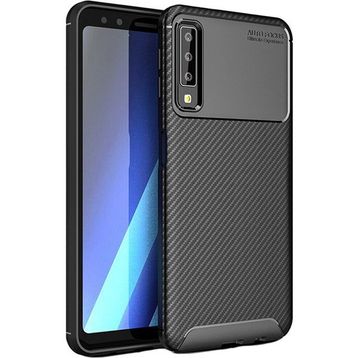 Microcase Samsung Galaxy A7 2018 Maxy Serisi Carbon Fiber TPU Siyah Silikon Kılıf