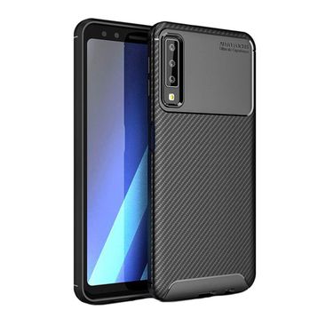 Microcase Samsung Galaxy A7 2018 Maxy Serisi Carbon Fiber TPU Siyah Silikon Kılıf