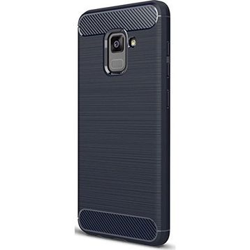 Microcase Samsung Galaxy A8 Plus A730F Brushed Carbon Silikon Tempered Cam + Lacivert Kılıf