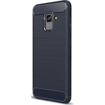 Microcase Samsung Galaxy A8 Plus A730F Brushed Carbon Silikon Tempered Cam + Lacivert Kılıf