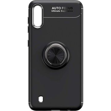 Microcase Samsung Galaxy M10 Focus Serisi Yüzük Standlı Siyah Silikon Kılıf