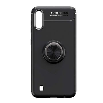 Microcase Samsung Galaxy M10 Focus Serisi Yüzük Standlı Siyah Silikon Kılıf