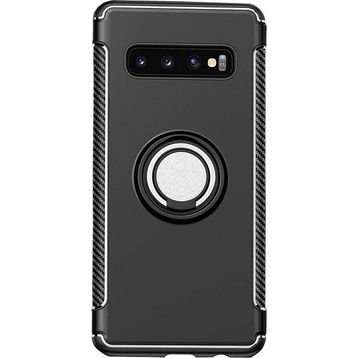Microcase Samsung Galaxy S10 Yüzük Standlı Armor Silikon Siyah Kılıf