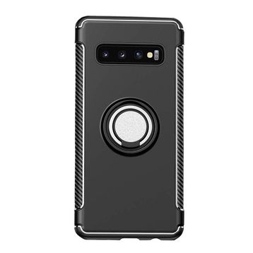 Microcase Samsung Galaxy S10 Yüzük Standlı Armor Silikon Siyah Kılıf