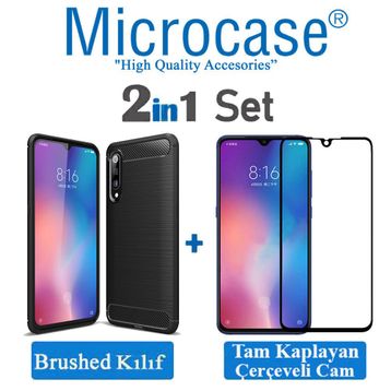Microcase Xiaomi Mi 9 Explorer Brushed Carbon Fiber Silikon Siyah Kılıf
