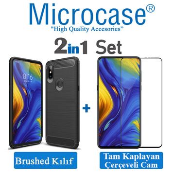 Microcase Xiaomi Mi Mix 3 Brushed Carbon Fiber Silikon TPU Siyah Kılıf