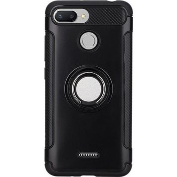 Microcase Xiaomi Redmi 6 Yüzük Standlı Armor Siyah Silikon Kılıf